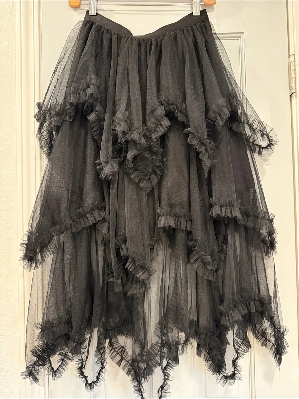Long Tulle Skirt midi, Asymmetrical Ruffle skirt